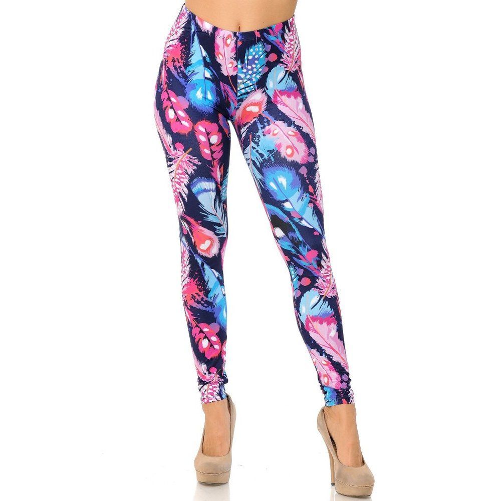 X-Plus Size Womens Creamy Soft Colorful Large‎ Feathers Brush Leggings
